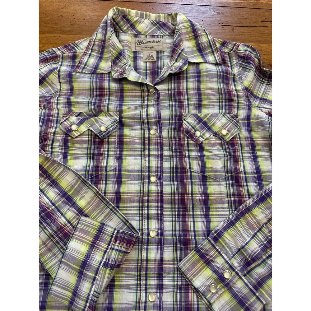 wrancher by wrangler plaid ling sleeve pearl snaps small
